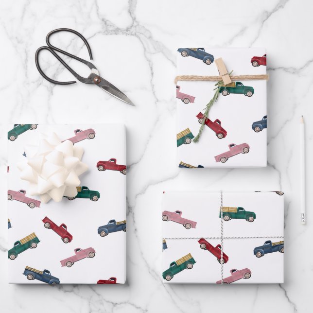 Lieferwagen LKW Niedliche Kraftfahrzeuge Geschenkpapier Set (Vorderseite)