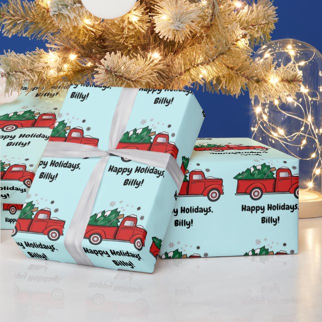 Lieferwagen Truck mit Weihnachtsbaumname Anpassen Geschenkpapier (Feiertage)