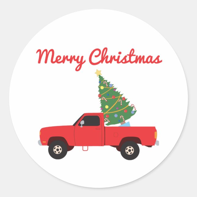 Lieferwagen Truck Weihnachtsbaum Runder Aufkleber (Vorderseite)