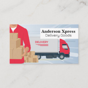 Lieferwagen und Kurier mit Box Visitenkarte