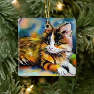 Liegende Katze, Aquarell - Keramikornament
