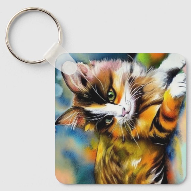 Liegende Katze, Aquarell -  Schlüsselanhänger (Vorderseite)