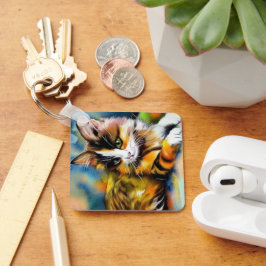 Liegende Katze, Aquarell - Schlüsselanhänger