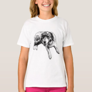 Liegender Aussie-Welpe-Tinten-Linien-Design T-Shirt