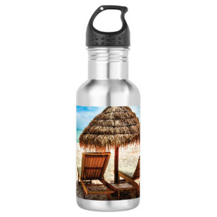 Liegestühle am Strand Kissen Edelstahlflasche