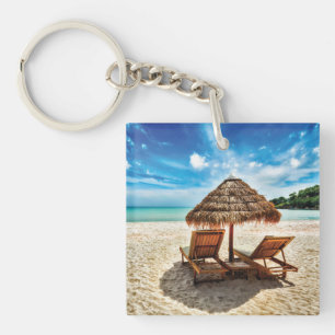Liegestühle am Strand Kissen Schlüsselanhänger