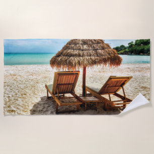 Liegestühle am Strand Kissen Strandtuch