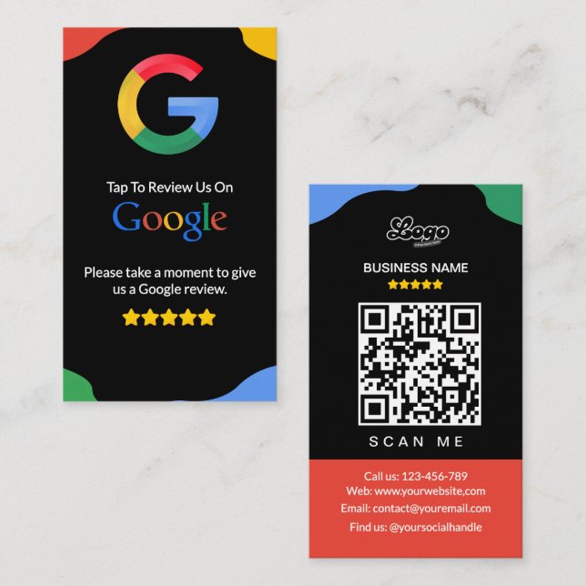 Lien de code QR Noir Google Carte de visite d'éval (Devant / Derrière)