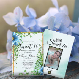 Lierre fleur sauvage bleu Sweet 16 Invitation