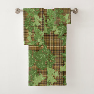 Lierre vert sur plaid doré noir