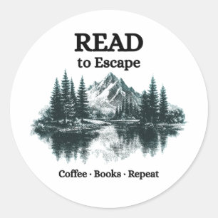 Lies zum Entkommen - Kaffee, Bücher, Wiederholung Runder Aufkleber
