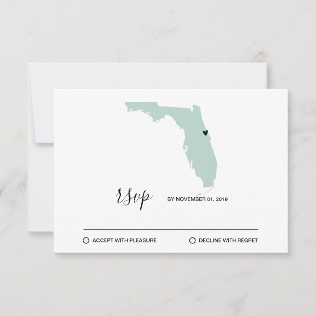 Lieu de mariage Carte de Floride avec Cœur Amovibl (Devant)