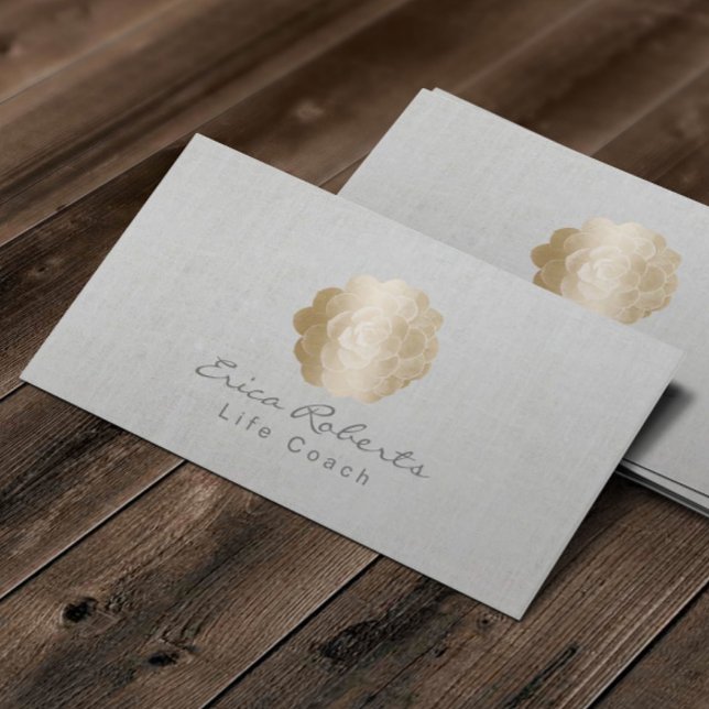 Life Coach Counselor Gold Sukkulent Klasse Linen Visitenkarte (Von Creator hochgeladen)