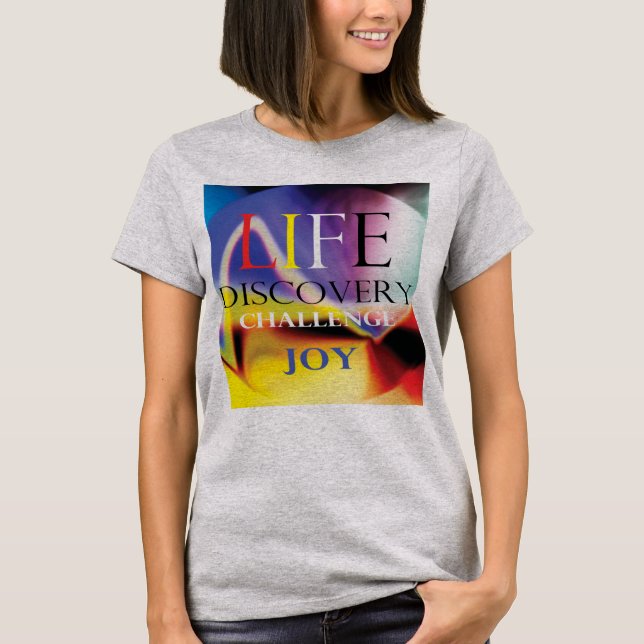 "Life Discovery Challenge Joy" Blaue, gelbe Kunst T-Shirt (Vorderseite)