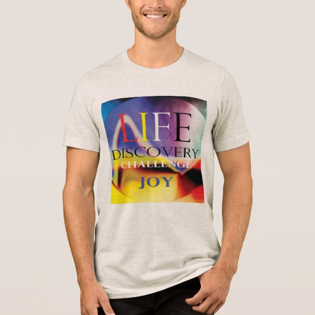 "Life Discovery Challenge Joy" Blaue, gelbe Kunst Tri-Blend Shirt (Vorderseite)
