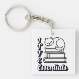 LIFE Essentials Word Art | Bücher und Katzen Liebh Schlüsselanhänger