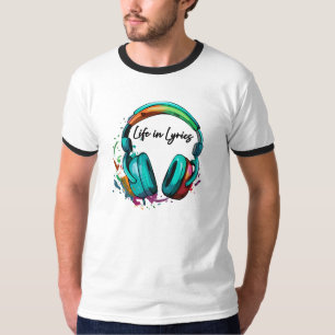 "Life in Lyrics" mehrfarbiger Kopfhörer Art T-Shirt