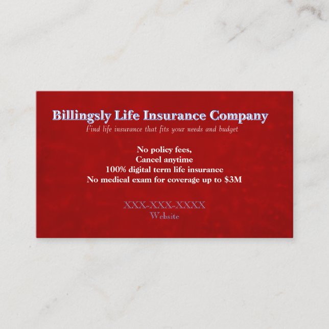 “Life Insurance” Business Card Visitenkarte (Vorderseite)