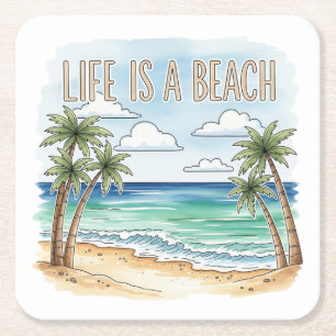 "Life Is a Beach" Tropische Palme Ozean Rechteckiger Pappuntersetzer