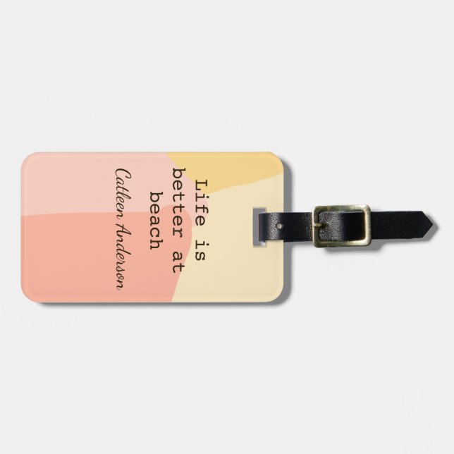Life is better at beach yellow orange boho rustic  gepäckanhänger (Vorderseite horizontal)