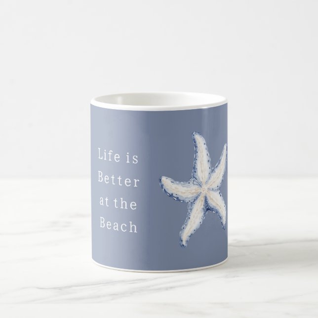 Life is Better Beach Blue White Starfish Kaffeetasse (Mittel)