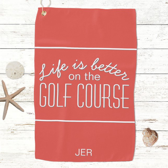 Life is Better Golf Course Quote Typography Red Golfhandtuch (Von Creator hochgeladen)