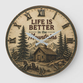 Life Is Better in the Mountains Rustic Cabin Große Wanduhr
