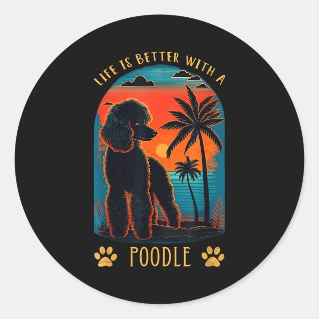 Life Is Better With A Odle Sunset Beach Retro Dog  Runder Aufkleber (Vorderseite)