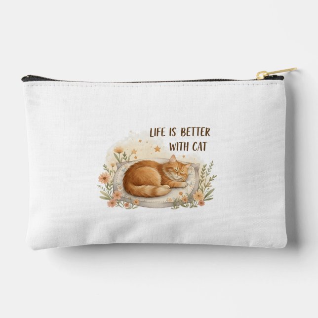 Life is Better with Cat - Cozy Floral Nap Small  Zubehörtasche (Rückseite)