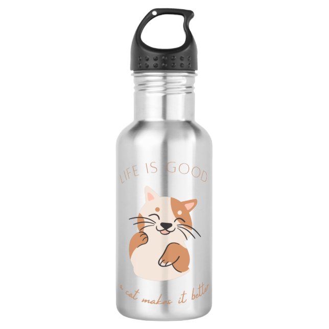 Life is good a Cat Makes it Better Edelstahlflasche (Vorderseite)