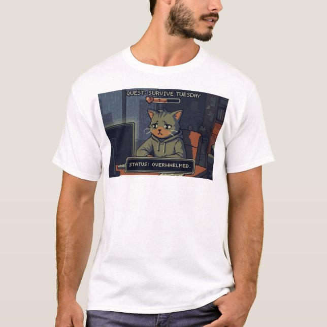 Life Is Hard Mode – Low HP Pixel Cat T-Shirt (Vorderseite)