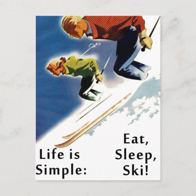 Life is Simple Eat Sleep Ski Carte postale (Devant)
