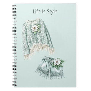 Life Is Style Blumen Blau Strickpullover Shorts Notizblock