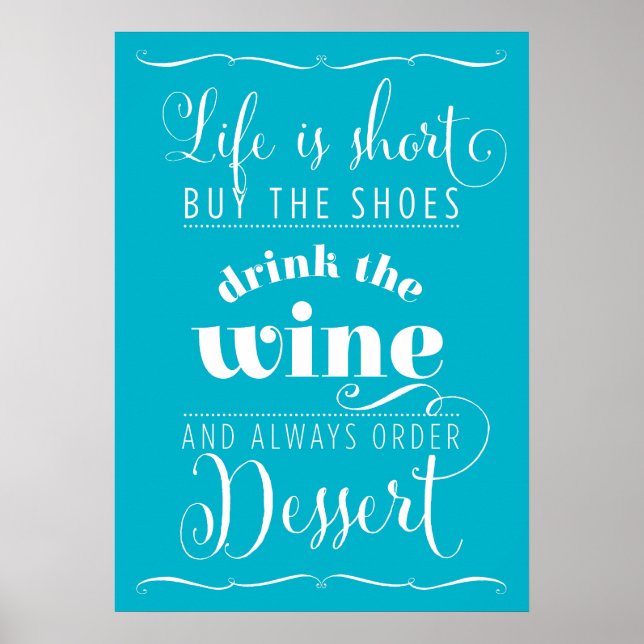 LIFE IST KURZE moderne Typografie motivierend blau Poster (Vorne)