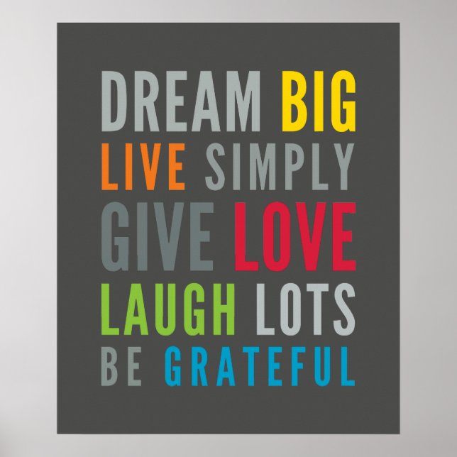 LIFE MANTRA positive coole Typografie in leuchtend Poster (Vorne)