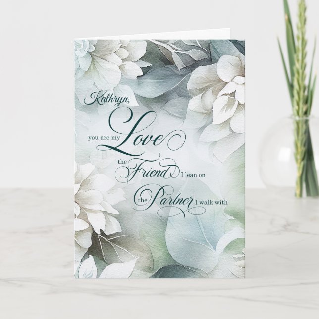 Life Partner Birthday White Magnolias with Name Karte (Vorderseite)