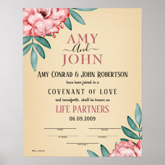 "Life Partners" Liebe Covenant Wedding Certificate Poster