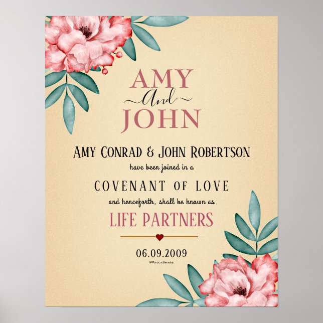 "Life Partners" Love Covenant Wedding Certificate Poster (Vorne)