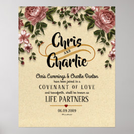 "Life Partners" Modernes Blumenhochzeitzertifikat Poster
