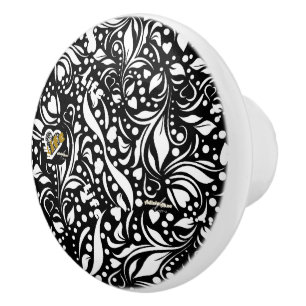 Life Zitat Black Paisley Knob von Adiela Akoo Keramikknauf