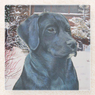 Lifelike Porträtbild des schwarzen Labrador-Hunde Glasuntersetzer