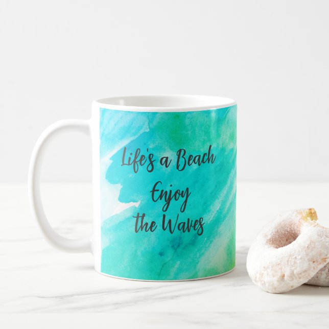 Life's a Beach Genießen Sie das Waves Blue Texture Kaffeetasse (Mit Donut)