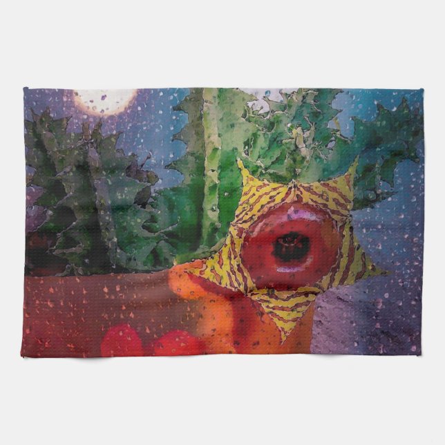 Lifesaver Cactus through a Rainy Window Geschirrtuch (Horizontal)