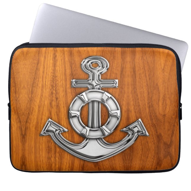 Lifesaver Chrome Anchor auf Teak Veneer Stile Laptopschutzhülle (Vorderseite)