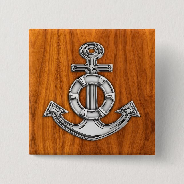 Lifesaver Chrome Style Anchor auf Teak Veneer Button (Vorderseite)