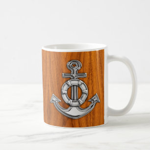 Lifesaver Chrome Style Anchor auf Teak Veneer Kaffeetasse