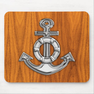 Lifesaver Chrome Style Anchor auf Teak Veneer Mousepad