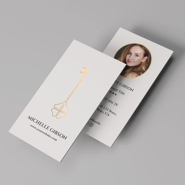 Lifestyle Gold Key Foto Light Sand Visitenkarte (Realtor Mortgage Lucky Gold Key Photo Starlight Business Card
)
