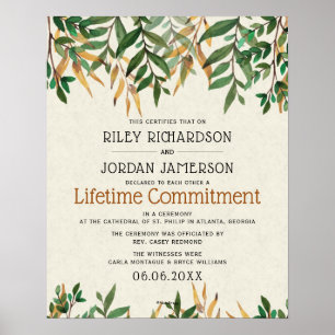 "Lifetime Commitment" Grünhochzeitszertifikat Poster