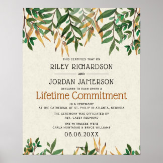 "Lifetime Commitment" Grünhochzeitszertifikat Poster